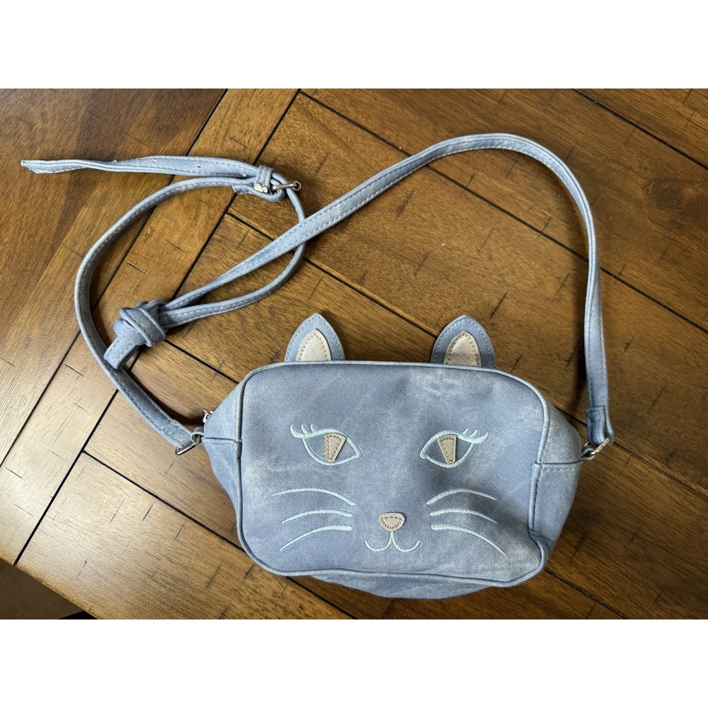 Girls blue denimlike Cat Crossbody‎ Purse